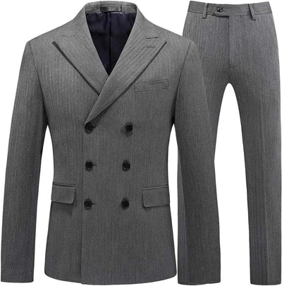Mens Suits 3 Piece Slim Fit Suit Double Breasted Pinstripe Suit Formal Wedding Tuxedo Suit