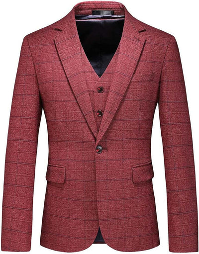 Mens 3 Piece Suits Slim Fit Tweed Suit Plaid Slim Fit Suits for Men One Button Suit Tuxedo Set